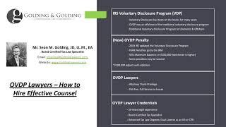 OVDP Lawyers: Attorney Representation in Offshore FBAR, FATCA, Account & Asset Disclosure Matters.