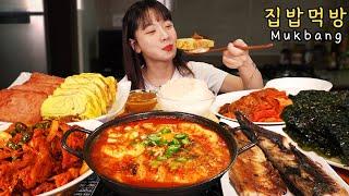 [리얼 집밥 먹방]국민 밥도둑 스페셜!! 제육볶음 순두부찌개 스팸 대왕 계란말이 먹방ㅣ자취생밥상ㅣKorean home made food EATING SHOW