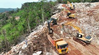 Fulls Videos Processing Connecting High Road On Mountain Use Excavator Bulldozer and Dump Truck