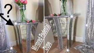 DIY ‘Mirrored’ Pedestal Dupe.Glamorous Mirrored Nightstand Dupe Made with a Planter.