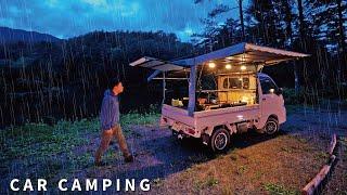 [Car camping in heavy rain] Record-breaking downpour. Car camping in a light truck tentRakuhoro Camp