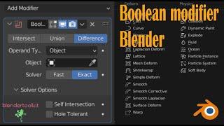 Blender , модификатор Boolean со всеми настройками