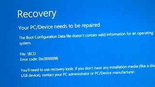 Cara Memperbaiki Windows Blue Screen | "Your PC needs to be repaired - Error code: 0xc0000098"