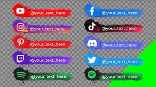 Social Media Lower Thirds brush with your text | green screen, transparent background