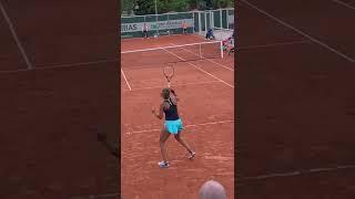 Marta Kostyuk ends an exhausting rally with a big forehand 