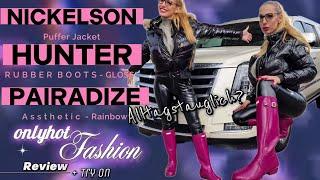 Black Rainbow Shiny Pants by PAIRADIZE | Hunter Gummistiefel & Pufferjacke - carwash