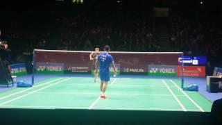 Lin Dan throws his racket during rally - ALL ENGLAND OPEN 2017