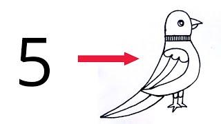 How to draw parrot from number 5 | Step By Step Parrot Drawing | Number Drawing