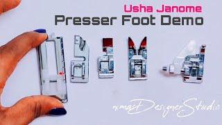 Usha Janome Allure Dlx | Presser Foot Demo | Blind Hem | Piping | Rolled Hem | NimasDesignerStudio