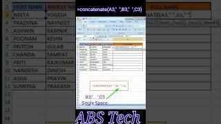 How to Concatenate three columns value into single column #excelformula #concatenate #exceltutorial