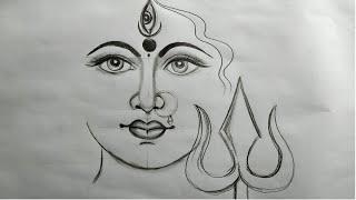 how to draw maa durga  face pencil sketch for beginners step by step,how to draw maa durga,