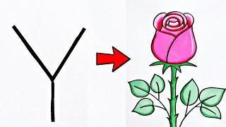 ROSE Drawing Easy | How to Draw a Rose step by step | number drawing