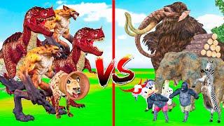 Giant dinosaur attacks cow Cartoon Elephant Kong vs T-Rex Woolly mammoth battle vs T-Rex