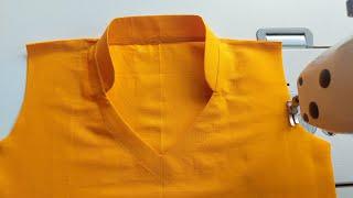 Easy Half Collar Neck Cutting And Sewing. Professional Tailoring