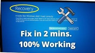 RECOVERY - It Looks Like Windows Didn't Load Correctly on windows 10 | Blue Screen Error
