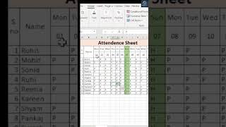  Attendance Sheet in Excel#shortsvideo #tipsandtricks #trendingshorts #shortcutkeys #excel