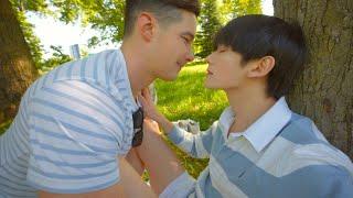 Gay boys romantic kissing at the park 🫦