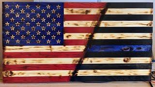 Thin blue line and American wood flag