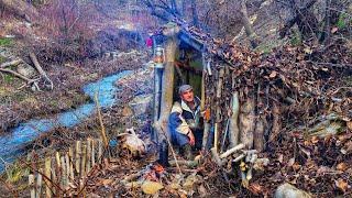 Building a Bushcraft Shelter for SURVIVAL CAMPING | Outdoor Cooking | solo camping.