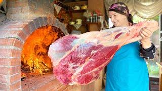 Giant 30 kg Beef Leg Roasting in a Wood Oven! Tender Meat Will Drive You Crazy!