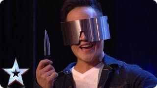 DANGER ALERT: Blindfolded magician THROWS A KNIFE at Dec! | Auditions | BGT 2018