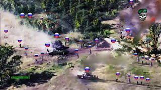 Horrible! How Ukrainian FPV Drone Destroys Dozens of Russian Troops and Russian Main Battle Tank