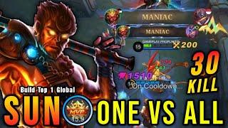 ONE VS ALL!! 30 Kills Sun Hard Carry, Almost SAVAGE!! - Build Top 1 Global Sun ~ MLBB