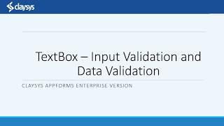 TextBox(1) -  Input Validation and Data Validation