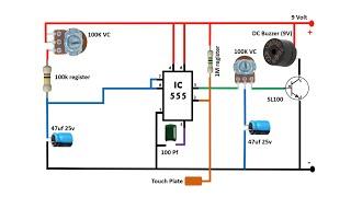 Touch Alarm using IC 555 Circuit Diagram #alifbetacircuit