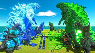 Blue Team + Blue Godzilla VS Godzilla Radiation + Green Team - Animal Revolt Battle Simulator