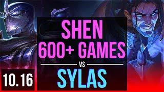 SHEN vs SYLAS (TOP) | 3 early solo kills, 600+ games, KDA 10/2/9 | KR Grandmaster | v10.16