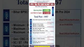 BPSC 70th Notification 2024 | BPSC 70th PRE EXAM VACANCY 2024