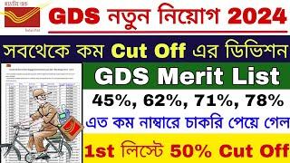 GDS পশ্চিমবঙ্গের কোন ডিভিশনে Cut Off কম যায় | Post Office GDS Cut Off 2024 | GDS 1st List 2024 |