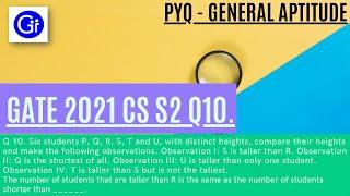 GATE 2021 CS SET2 Q10. Six students P, Q, R, S, T, and U, with distinct heights [SOLVED!]