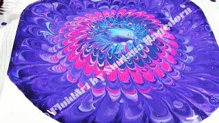 Acrylic pouring: Cool Sink Strainer pour. Fascinating Mandala flower pattern in Fluid Art