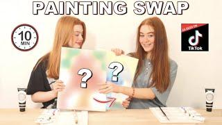 10 min Painting Switch Challenge *TikTok Canvas Art Swap -  Sister Edition | Ruby and Raylee
