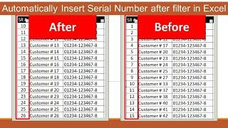 Automatically Insert Serial Number after filter in excel