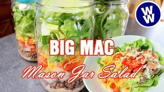 SKINNY Big Mac Mason Jar Salad High Protein Low Carb WW MEAL PREP- Weight Watchers Friendly Recipe