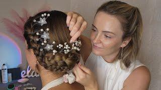 ASMR Elegant Bridal Braided Hairstyle With Wedding Hair Pins - Finishing Touches, Mini Comb, Spray