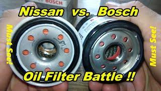 Nissan Oil Filter Cut Open 15208-65FOE vs. Bosch Oil Filter Cut Open 3300