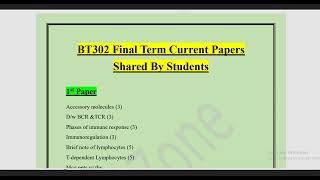 BT302 Final Term Current Papers || BT302 Final Term Preparation 2024 || VU Zone