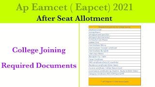 Ap Eamcet (Eapcet) 2021 Required Documents for College Joining| Reporting At College- Documents