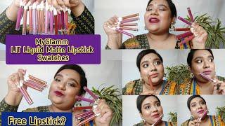 MyGlamm LIT Liquid Matte Lipstick| Get free lipstick|12 shades swatched| Long lasting