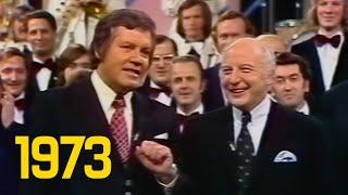 ZDF 3x9 mit Wim Thoelke: Walter Scheel singt "Hoch auf dem gelben Wagen" (06.12.1973)