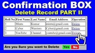 21. How to Delete Record from database from HTML PHP Web Page, Confirmation box using javascript