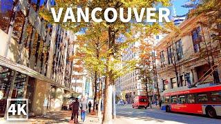 【4K】Downtown Vancouver Autumn Walk , Travel Canada 2023, Binaural City Sounds