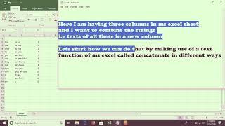 How to combine strings/text using concatenate function in ms excel 2016?