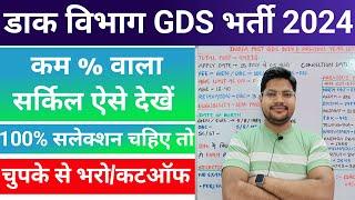 GDS Bharti 2024 Low % Circle कैसे पता करे | GDS सबसे कम 10th % & Previous Cutoff