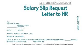 Salary Slip Request Letter To HR - Sample Letter to HR Manager Requesting Salary Slip