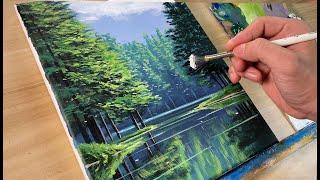 Easy Landscape Painting / Lake Reflection / Step-by-Step Acrylic Tutorial